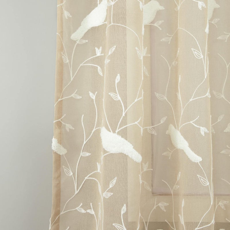 VOGOL Sheer Curtains 96 Inches Long, Taupe Sheer Curtains Rod Pocket Bird Embroidered Curtains for Living Room/Bedroom, W60X L96, 2 Pieces - Image 4